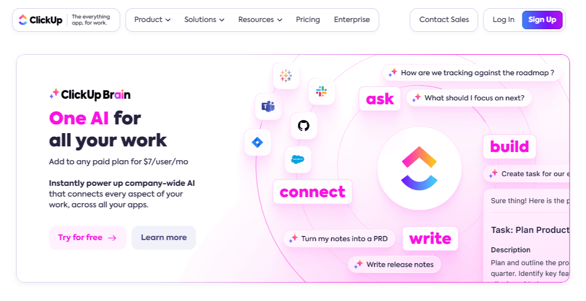 clickup crm homepage screenshot