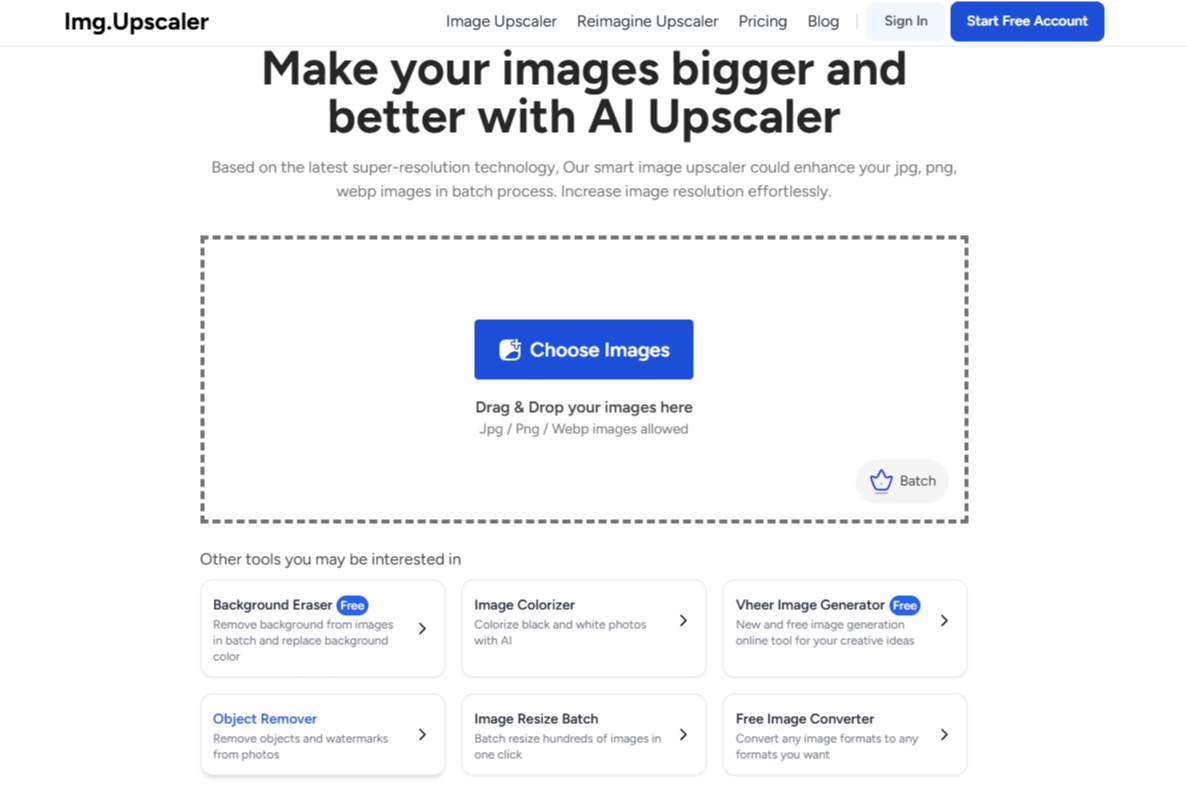 ImgUpscaler Homepage Screenshot