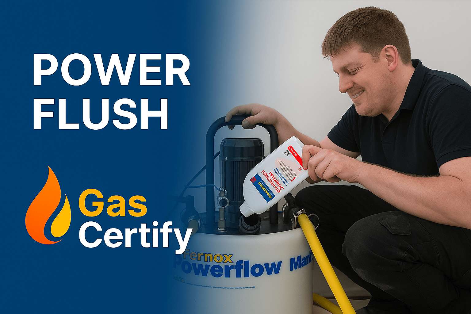 Engineer flushing radiator with powerflush machine