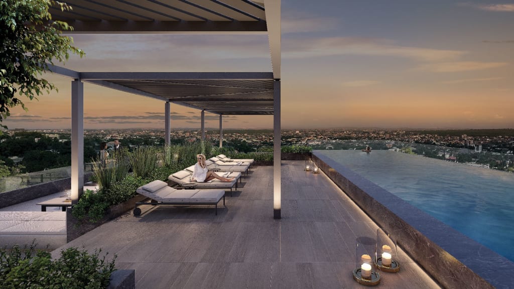 Design of the rooftop infinity pool at The Lennox on Patrice Lumumba Road in Accra Ghana