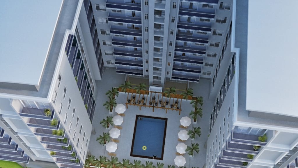 Topmost view of the swimming pool at the Empire Vogue development