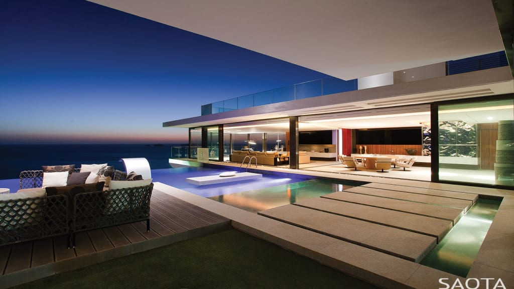 Water courtyard surrounding the Cliff House in Dakar, Senegal