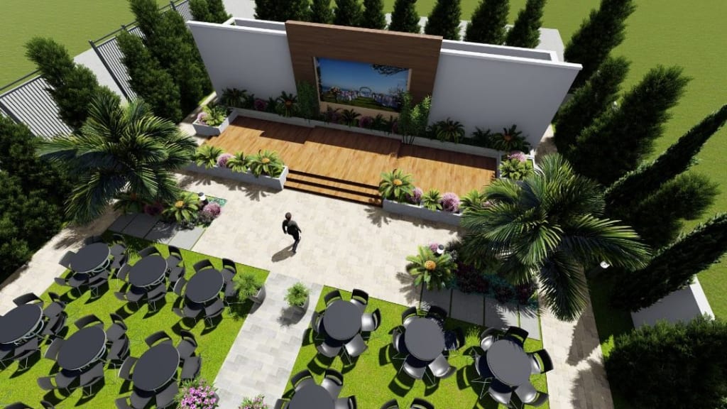 Aerial CGI picture of outer area in The Amore Multiplex
