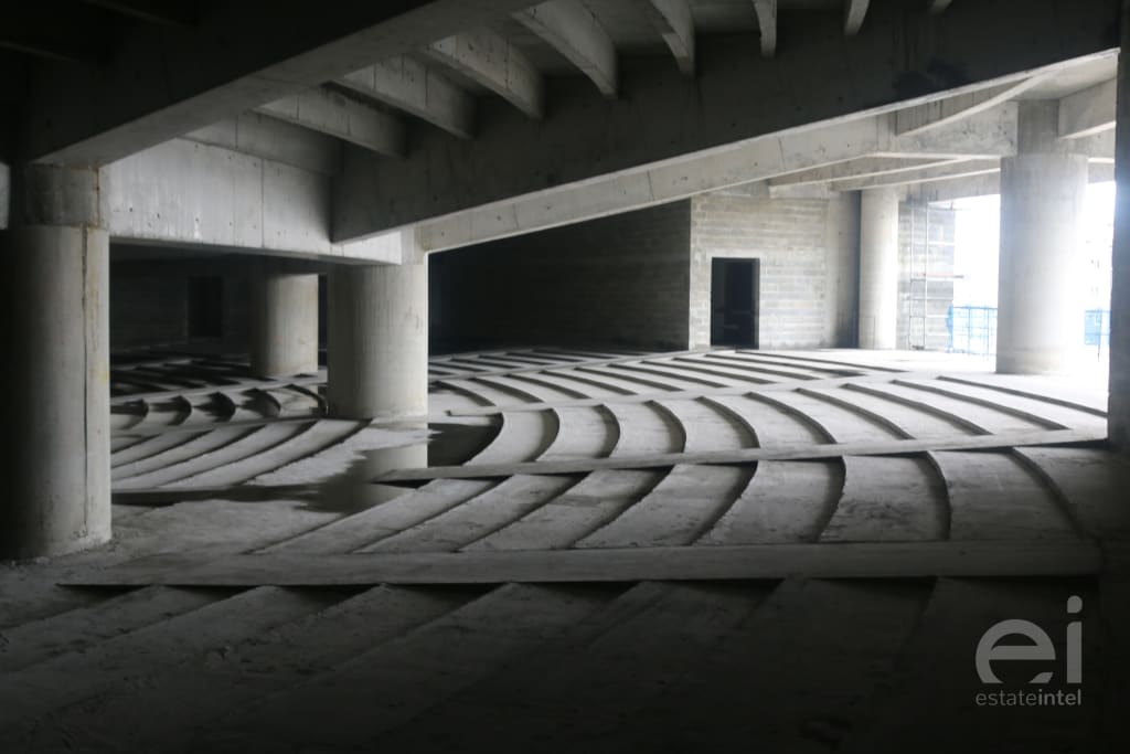 Pillars below the seaters at the Trinity Towers auditorium