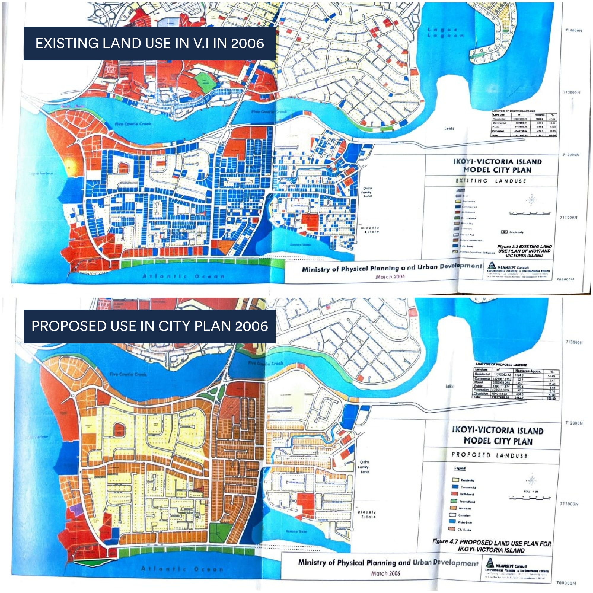 Existing use of land and the proposed use of land within the 2006 Ikoyi-Victoria Island Model City Master plan