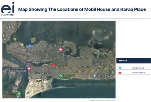 Map Showing the Locations of Mobil House and Karaa Place