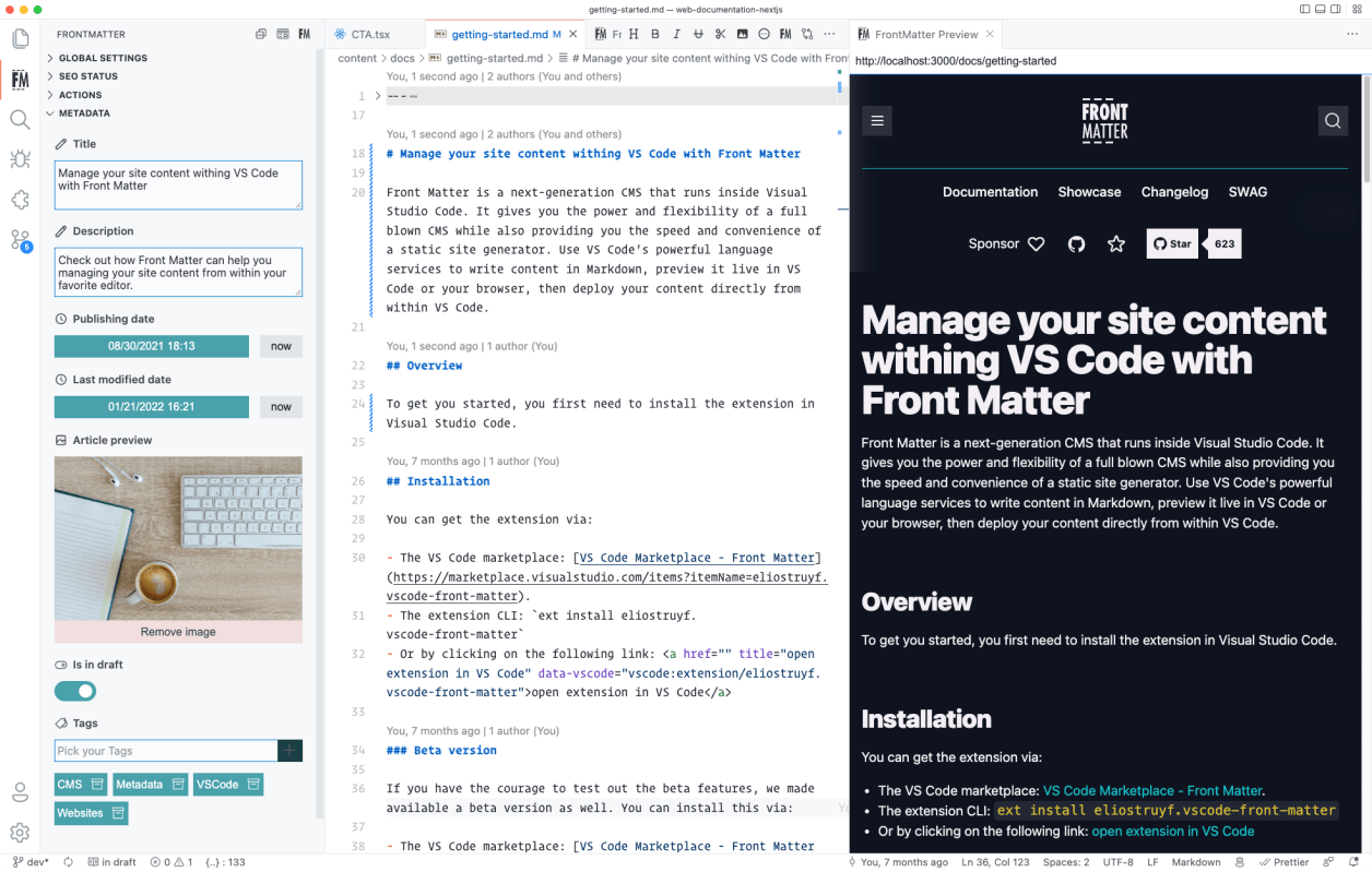 Front Matter - Headless CMS - Live page preview