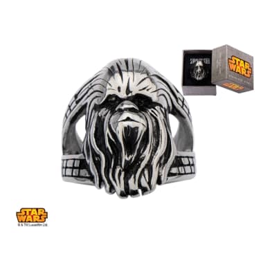 SW-006 - Polished Pipe Cut Tungsten Ring with Star Wars Chewbacca