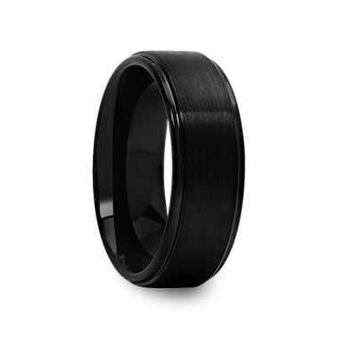 Black Tungsten Ring with Raised Brushed Center 