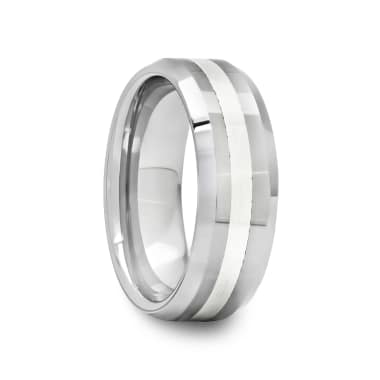Beveled Tungsten Carbide Ring with Silver Inlay 8 mm