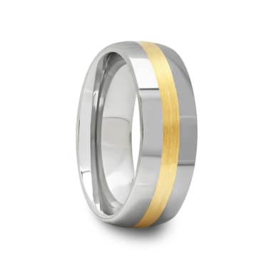 Round Tungsten Carbide Ring with Gold Inlay 