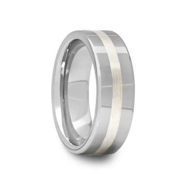 Pipe Cut Tungsten Carbide Ring with Silver Inlay 