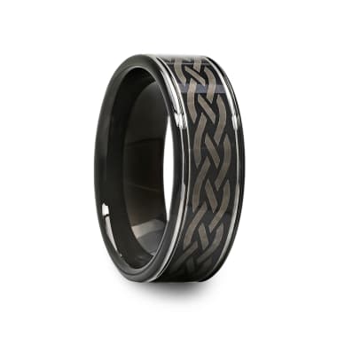 Mens Celtic Engraved Design Black Tungsten Carbide Ring 