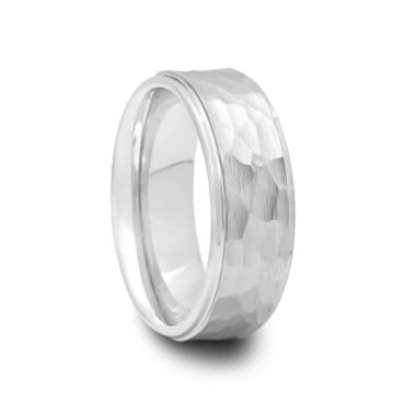 Tungsten Carbide Ring With Raised Center and Hammered Finish