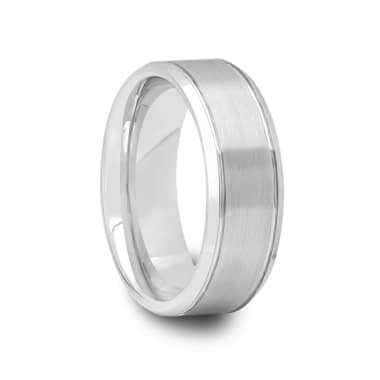 Grooved Beveled Tungsten Ring with Brushed Center 