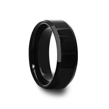 Mens Beveled Edge Polished Black Tungsten Carbide Ring 
