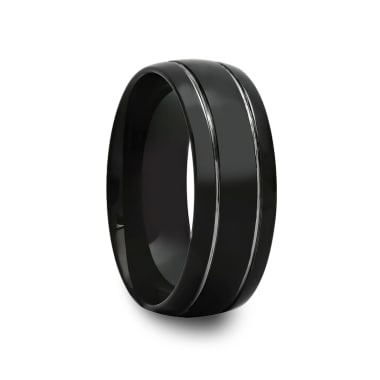 Round Black Tungsten Ring with Offset Grooves 