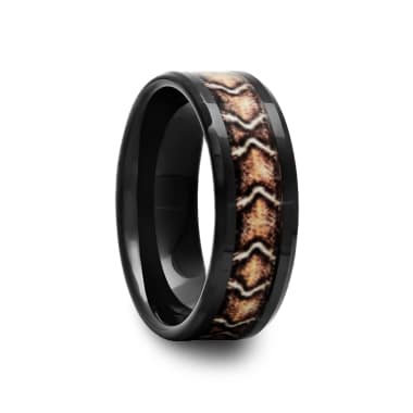 Black Ceramic Ring with Snake Inlay