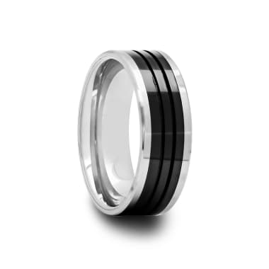Mens Tungsten Carbide Ring with Black Ceramic Inlay 