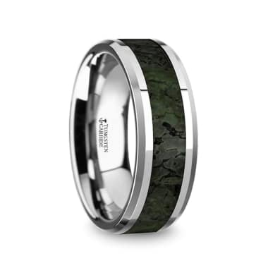 Rectangular Faceted Mens Tungsten Wedding Band Beveled Edges 8mm