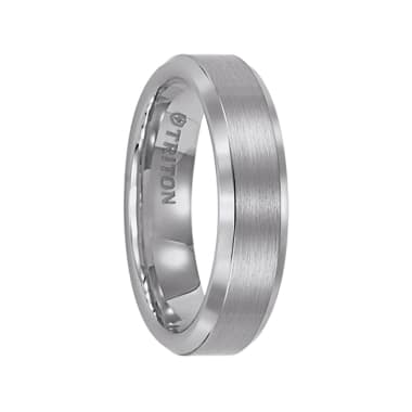 Triton Ring 6mm Bevel Edge White Tungsten Carbide comfort fit Band with center satin finish and bright polished edge