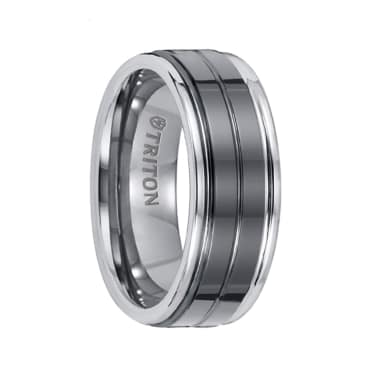 Triton Ring 8mm Tungsten Carbide Bright Polished Comfort Fit Band with Black Ceramic Inlay