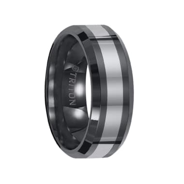Triton Ring 8mm Tungsten Carbide and Black Ceramic Bevel Edge Comfort Fit Band