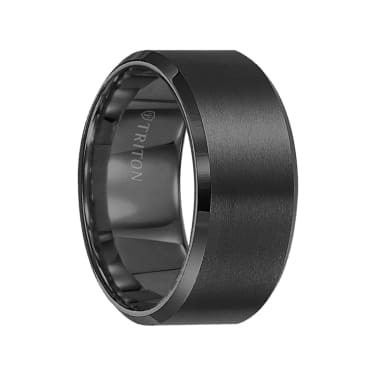 Triton Ring 10mm Black Tungsten carbide Bevel Edge Satin Finish Comfort Fit Band