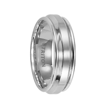 Triton Ring 7mm Flat with Bevel Center and Round Rims Stainless Steel Comfort Fit Band