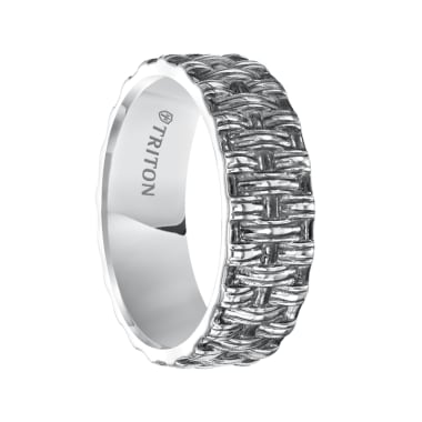 Sterling Silver Cast Woven Comfort Fit Band with Black Oxidation