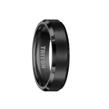 Triton Ring 6mm Bevel Edge Black Tungsten Carbide comfort fit Band with center satin finish and bright polished edge