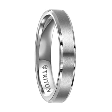 Triton Ring 4mm Tungsten Carbide Brush Finish Flat Top with Bright Polish Bevel Edge Comfort Fit Band