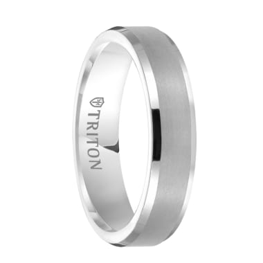 Triton Ring 5mm White Tungsten Carbide Brush Finish Flat Top with Bright Polish Bevel Edge Comfort Fit Band