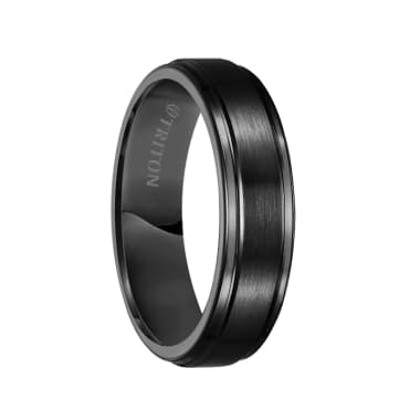 Triton Ring 6mm Black Tungsten Carbide Satin Finish Flat Center with Bright Step Edge Comfort Fit Band