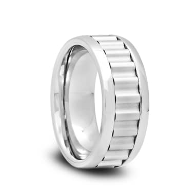 Tungsten Wedding Band with Polished Edges and Ridge Grooves