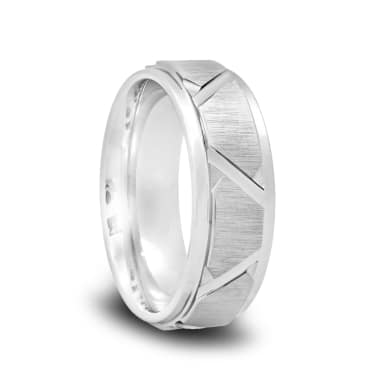 Tungsten Wedding Band with a Brushed Tire Grooves and a Raised Center
