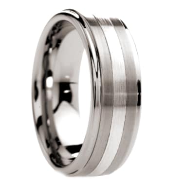 Raised Center Tungsten Ring with Platinum Inlay 8 mm