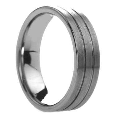 Pipe Cut Grooved Tungsten Ring with Brushed Finish 6 mm