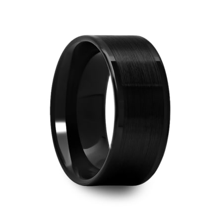 Black Flat Tungsten Carbide Ring With Polished Edges and Brushed Center