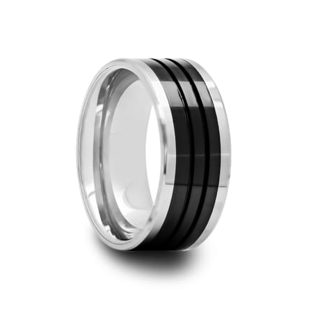 Mens Tungsten Carbide Ring with Black Ceramic Inlay 