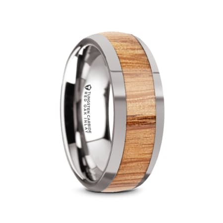 Thorsten CINDER Domed Tungsten Men's Wedding Band with Red Oak Wood Inlay - 8mm Thorsten CINDER Domed Tungsten Men's Wedding Band with Red Oak Wood Inlay - 8mm