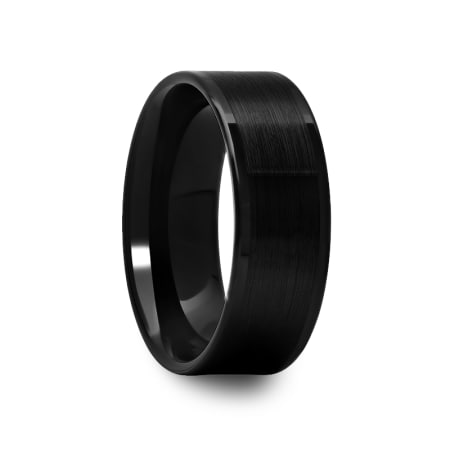 Black Flat Tungsten Carbide Ring With Polished Edges and Brushed Center