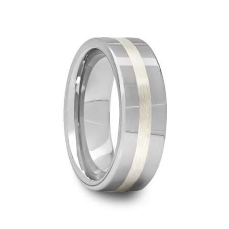 Pipe Cut Tungsten Carbide Ring with Silver Inlay 