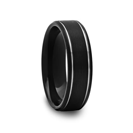 Black Center Tungsten Ring with Offset Grooves 