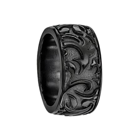 Edward Mirell Ring 11mm Black Titanium Ring with Casted Pattern