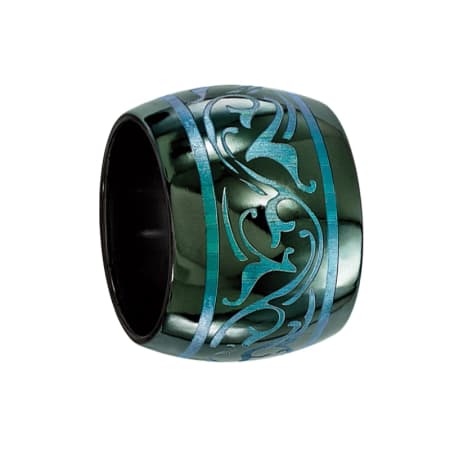 Edward Mirell Ring 16mm Domed Black Titanium Ring with Anodized Teal Design