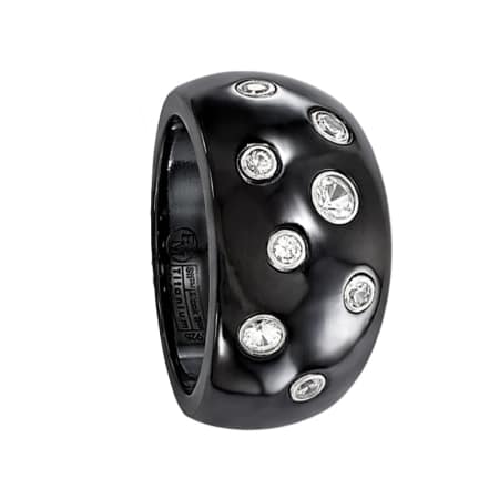 Edward Mirell Ring 12mm Black Titanium Ring With White Sapphires