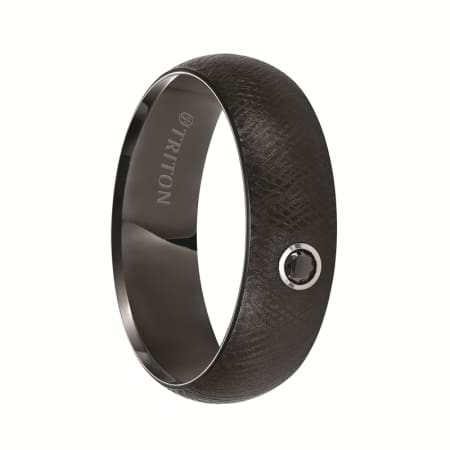 Triton Ring 7mm Black Tungsten Domed Comfort Fit Black Diamond Band with Florentine Finish