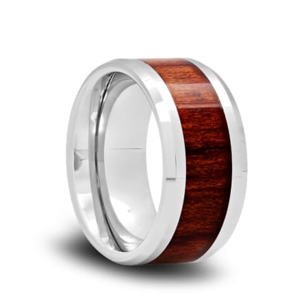 Tungsten Wedding Band with Koa Wood Inlay and Polished Beveled Edges