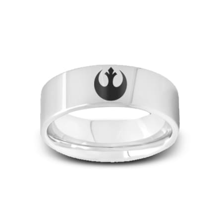 SW-002 - Polished Pipe Cut Tungsten Ring with Star Wars Rebel Alliance Symbol